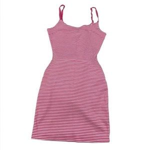 Rare Betsy Johnson Pink Striped Tail Feather Fitted Slip Dress